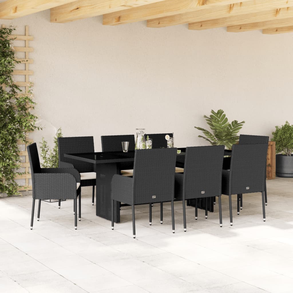 8721012332409_m_en_hd_1 vidaXL 9 Piece Garden Dining Set with Cushions Black Poly Rattan - Image 1