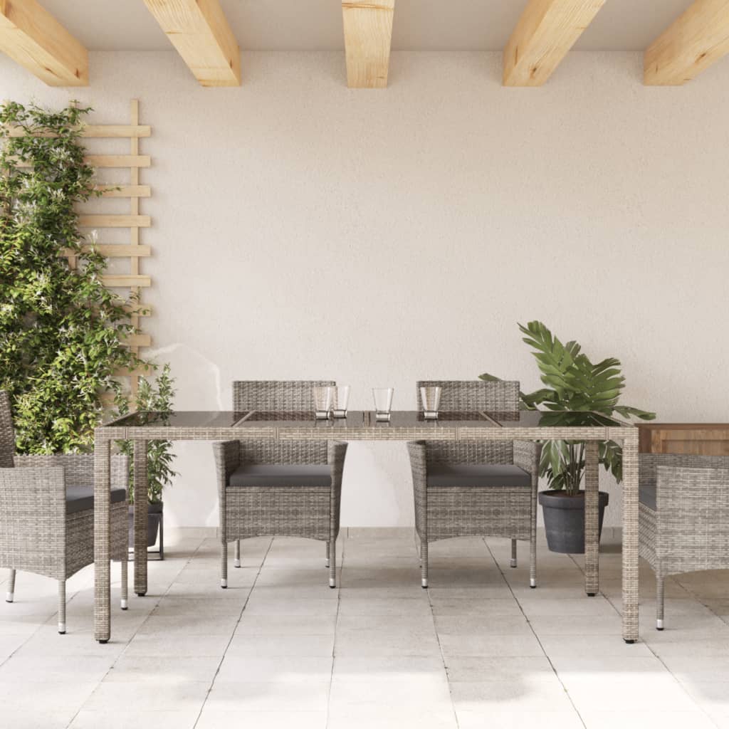 8721012332911_g_en_hd_1 vidaXL Garden Table with Glass Top Grey 190x90x75 cm Poly Rattan - Image 3
