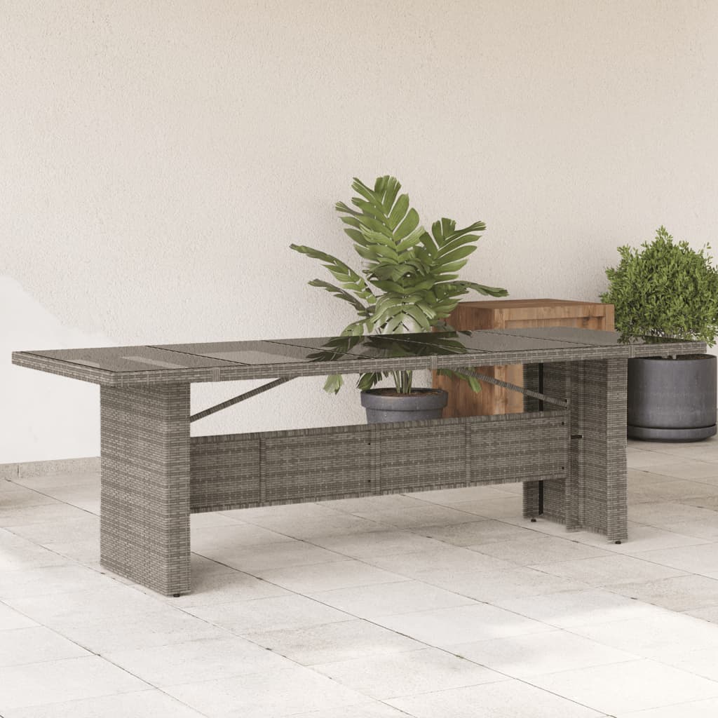 8721012332966_m_en_hd_1 vidaXL Garden Table with Glass Top Grey 240x90x75 cm Poly Rattan - Image 1