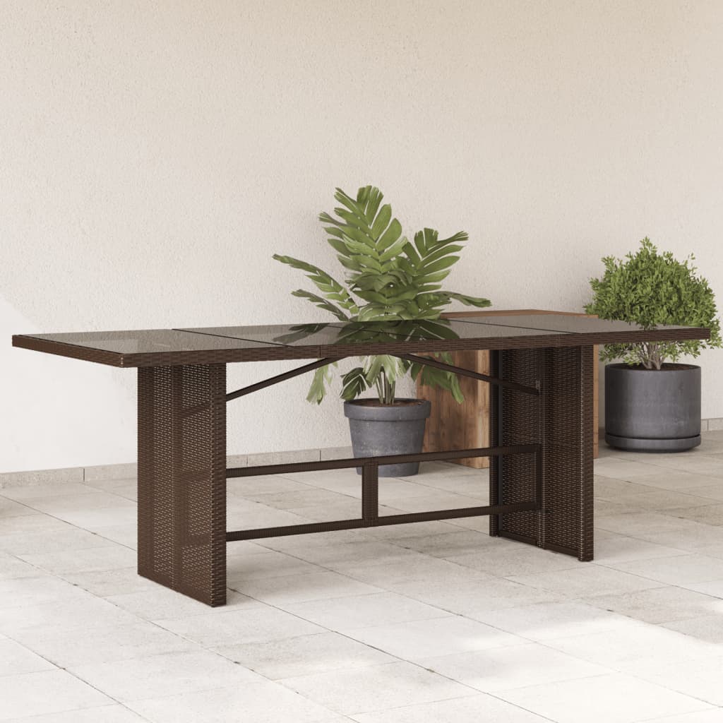 8721012333000_m_en_hd_1 vidaXL Garden Table with Glass Top Brown 190x80x75 cm Poly Rattan - Image 1