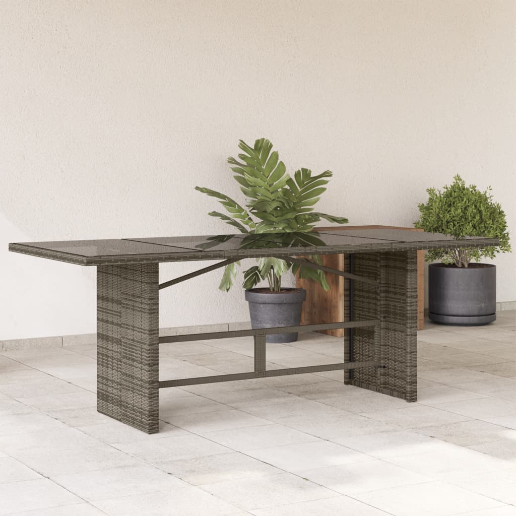 8721012333017_m_en_hd_1 vidaXL Garden Table with Glass Top Grey 190x80x75 cm Poly Rattan - Image 1