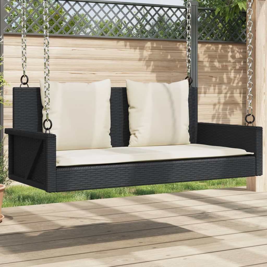 vidaXL Swing Bench with Cushions Black 119x56x48 cm Poly Rattan