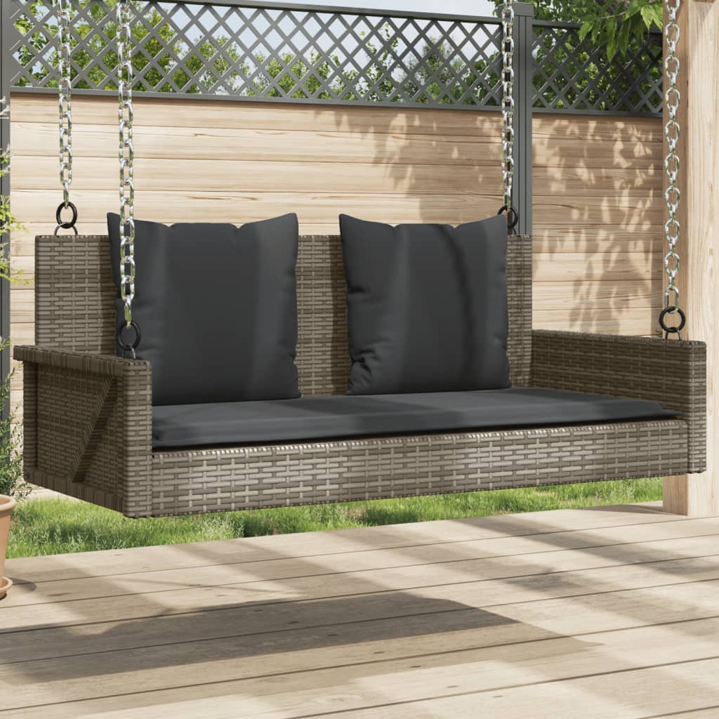vidaXL Swing Bench with Cushions Grey 119x56x48 cm Poly Rattan