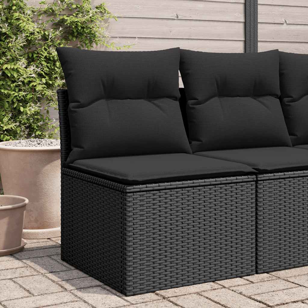 vidaXL Garden Sofa Armless with Cushions Black Poly Rattan