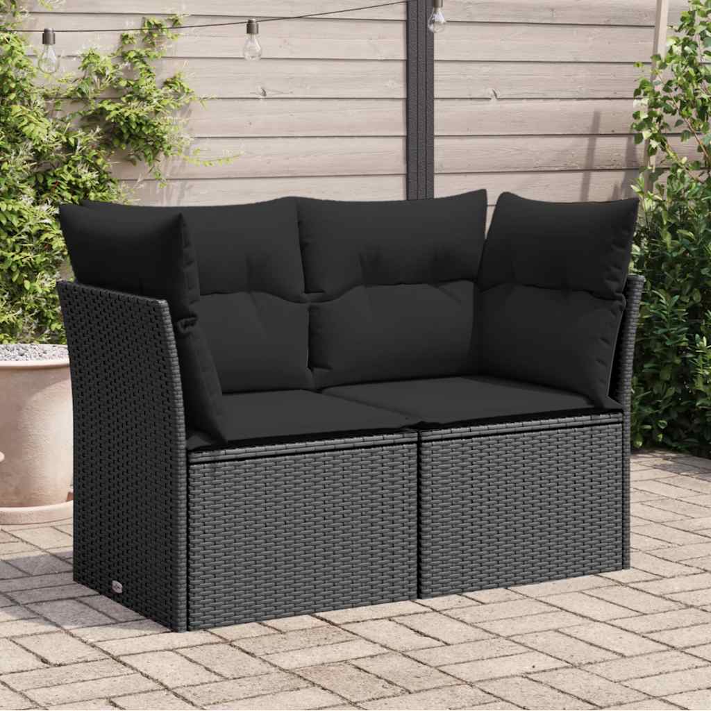 vidaXL Garden Sofa with Cushions 2-Seater Black Poly Rattan
