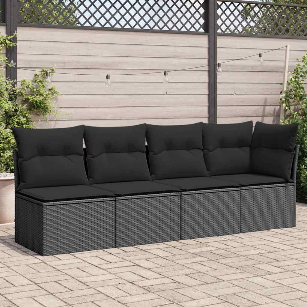 vidaXL Garden Sofa with Cushions 4-Seater Black Poly Rattan