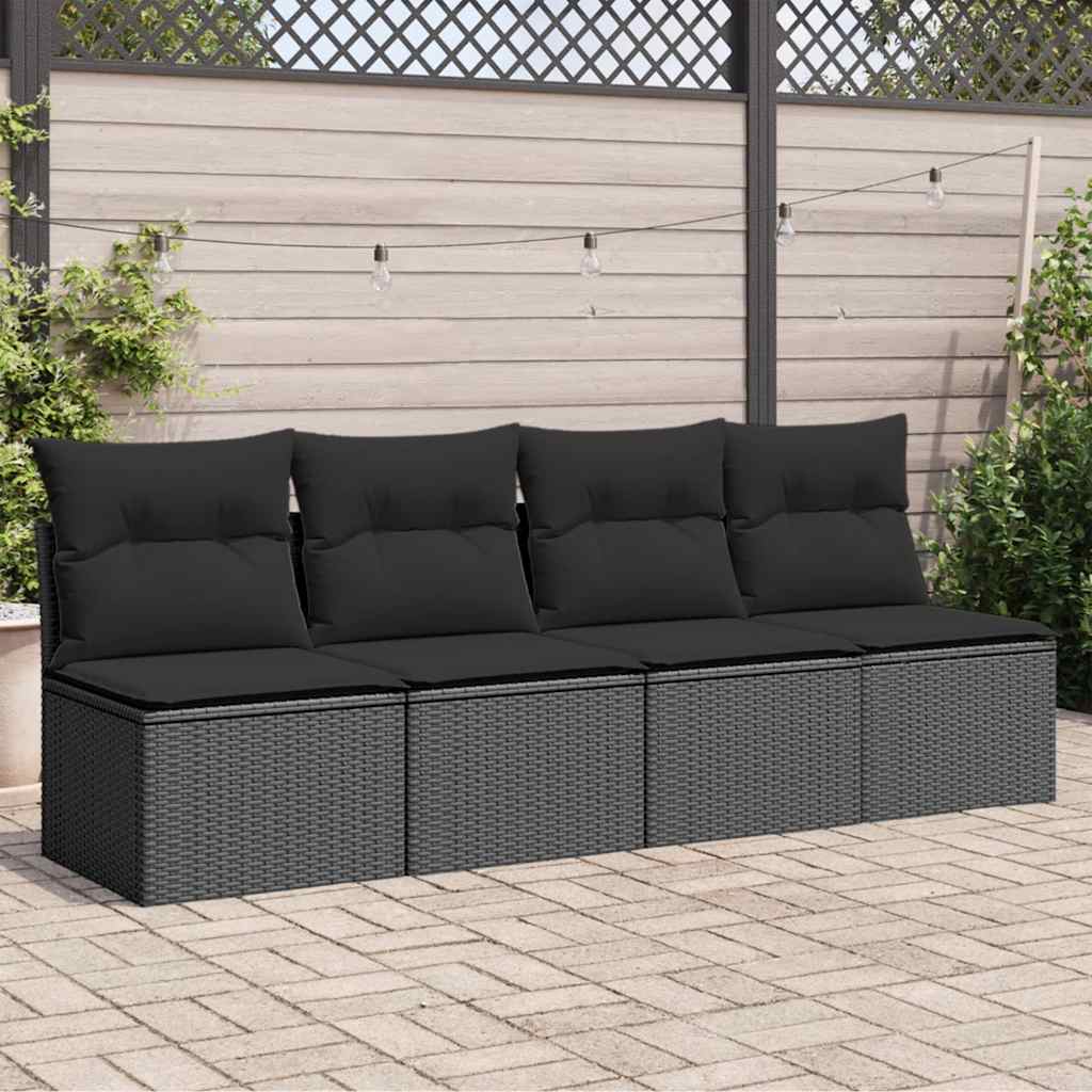vidaXL Garden Sofa with Cushions 4-Seater Black Poly Rattan