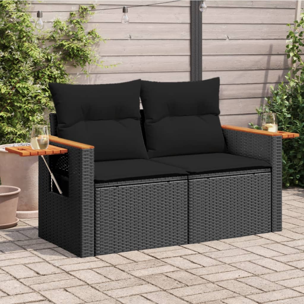 8721012333635_m_en_hd_1 vidaXL Garden Sofa with Cushions 2-Seater Black Poly Rattan - Image 1