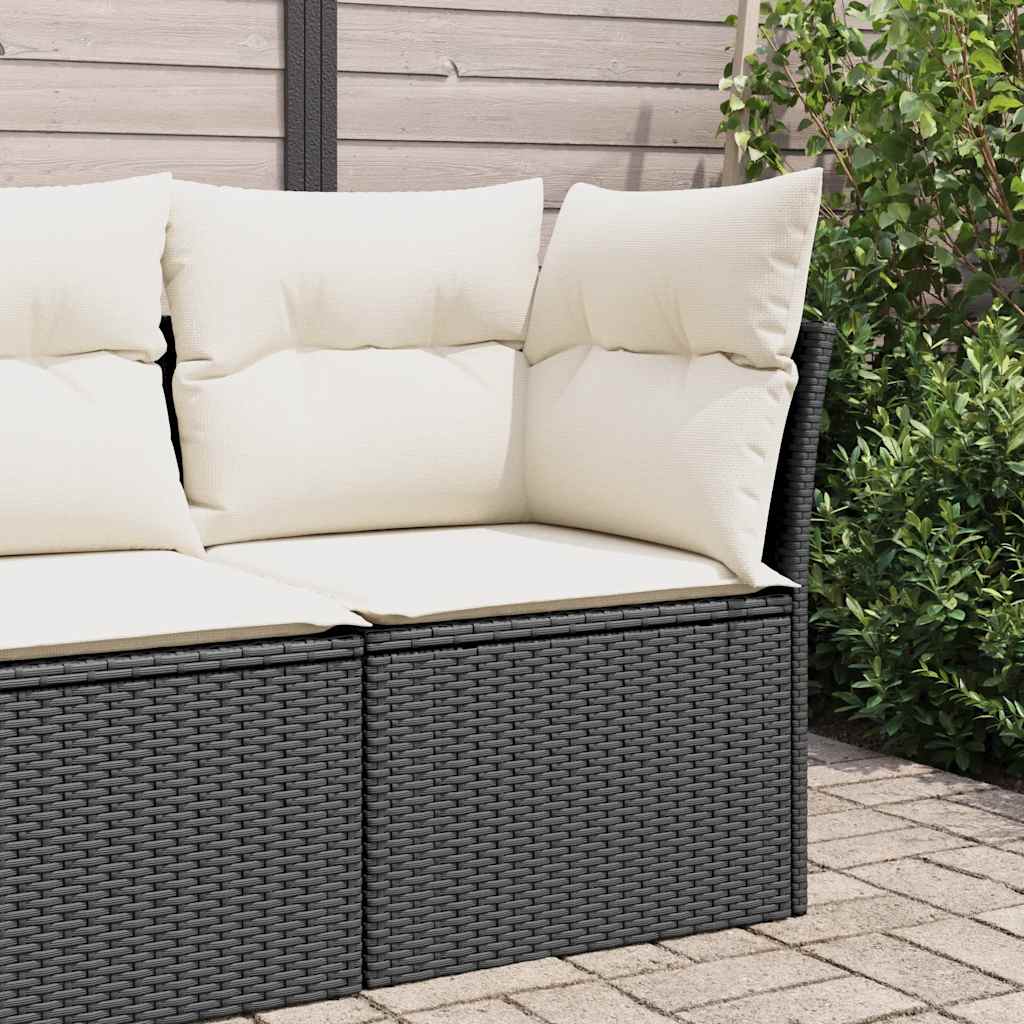 vidaXL Garden Sofa Corner with Cushions Black Poly Rattan