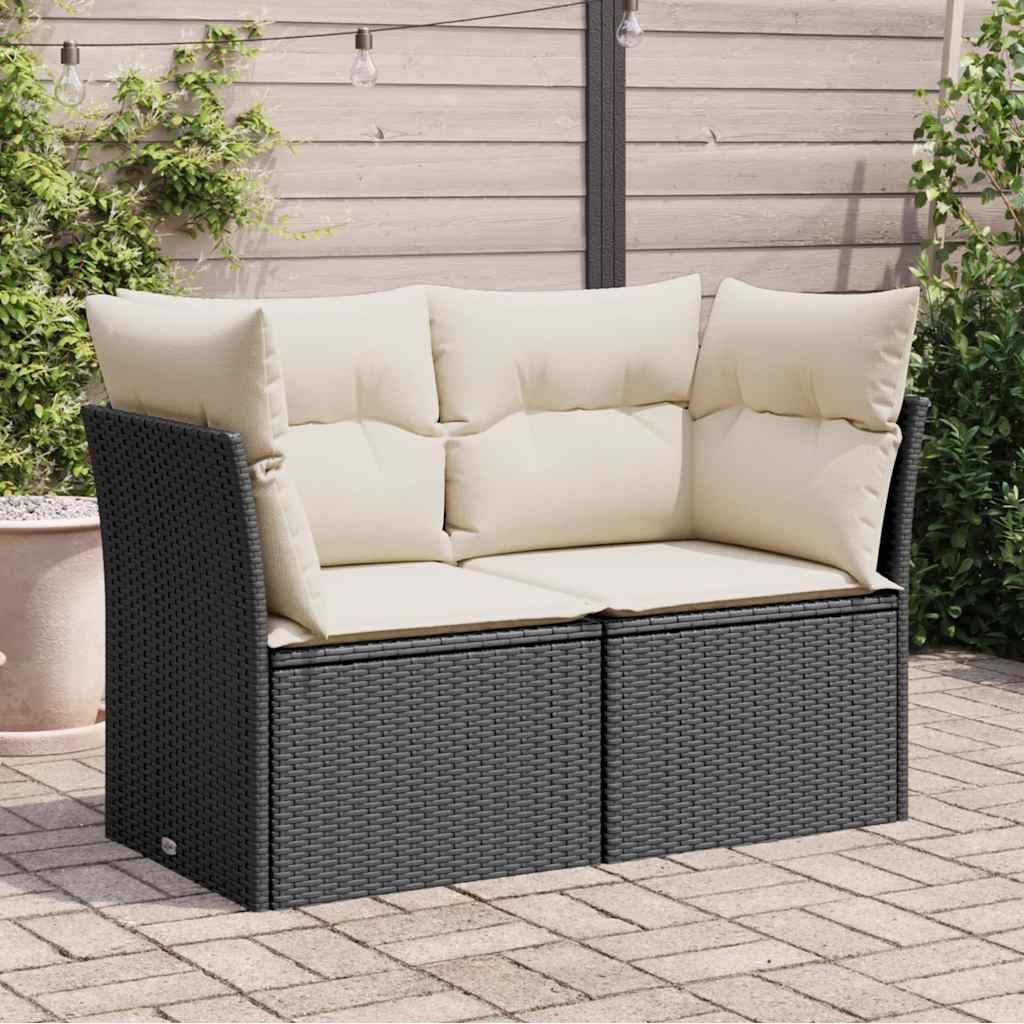 vidaXL Garden Sofa with Cushions 2-Seater Black Poly Rattan