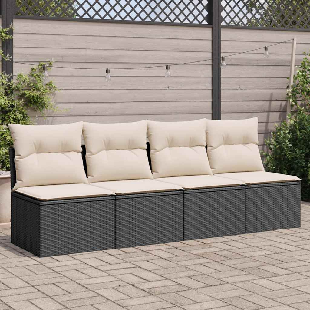 vidaXL Garden Sofa with Cushions 4-Seater Black Poly Rattan