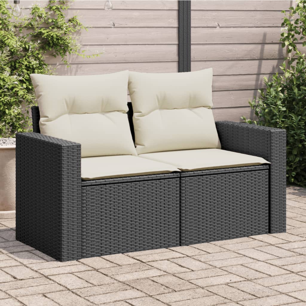 vidaXL Garden Sofa with Cushions 2-Seater Black Poly Rattan