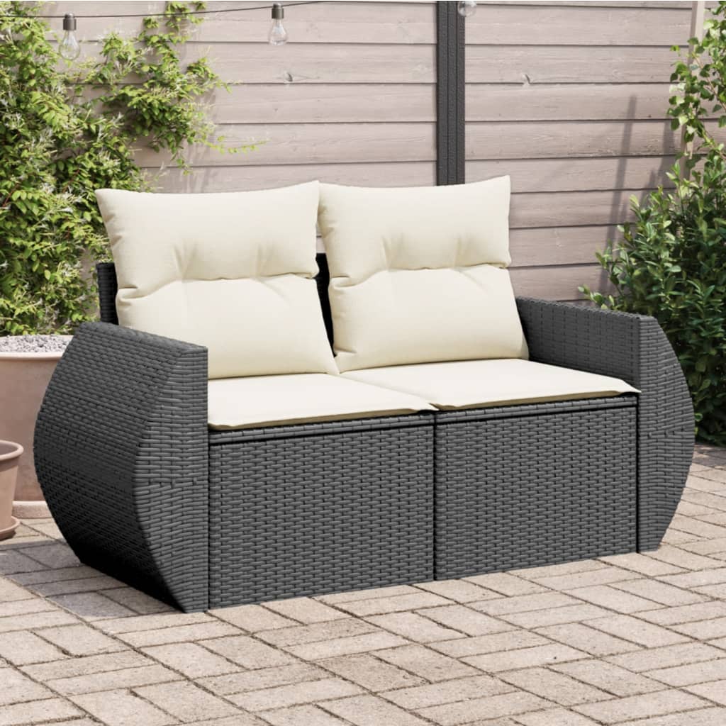 8721012334038_m_en_hd_1 vidaXL Garden Sofa with Cushions 2-Seater Black Poly Rattan - Image 1