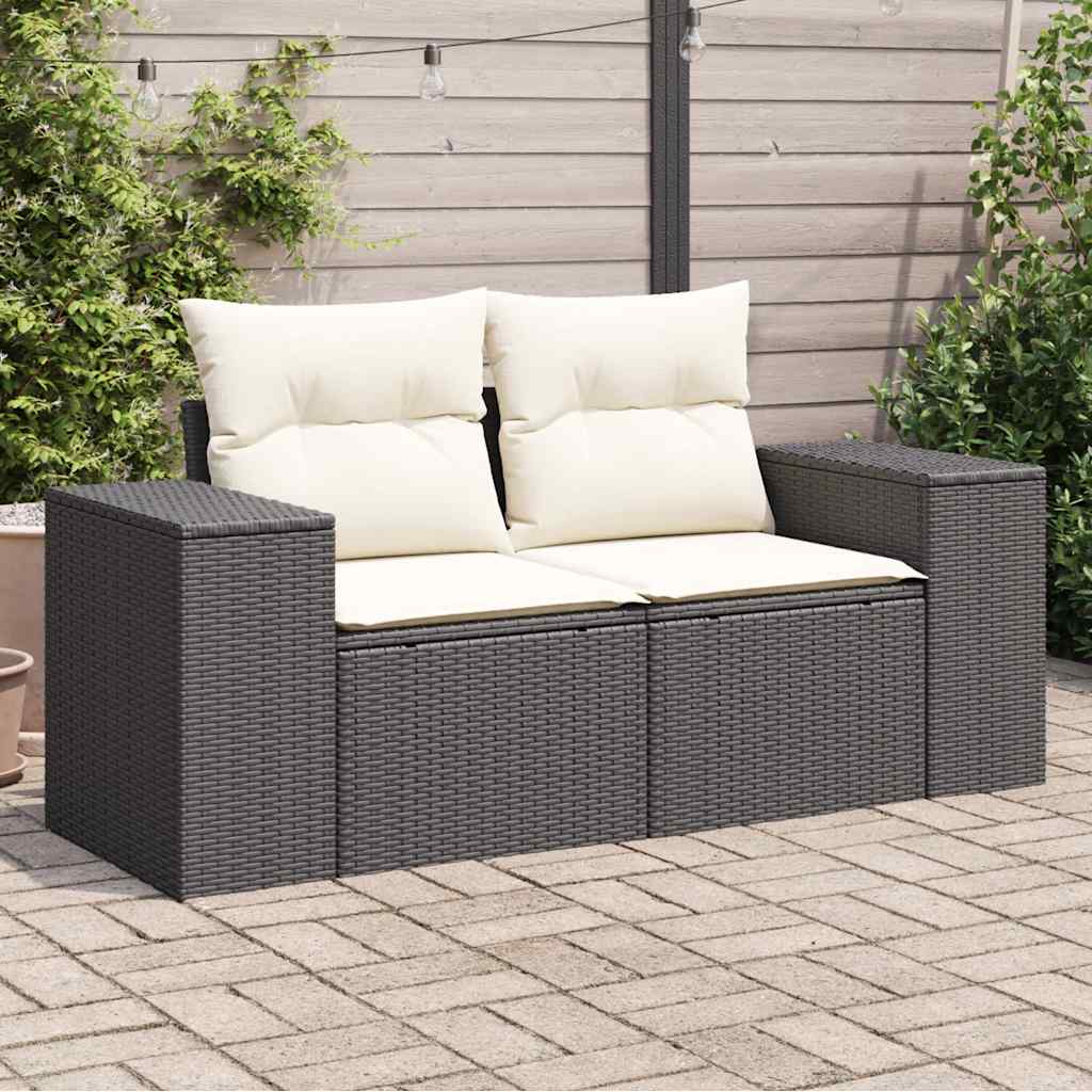 8721012334045_m_en_hd_1 vidaXL Garden Sofa with Cushions 2-Seater Black Poly Rattan - Image 1