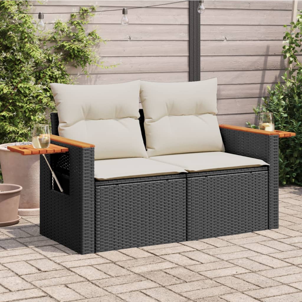 8721012334069_m_en_hd_1 vidaXL Garden Sofa with Cushions 2-Seater Black Poly Rattan - Image 1