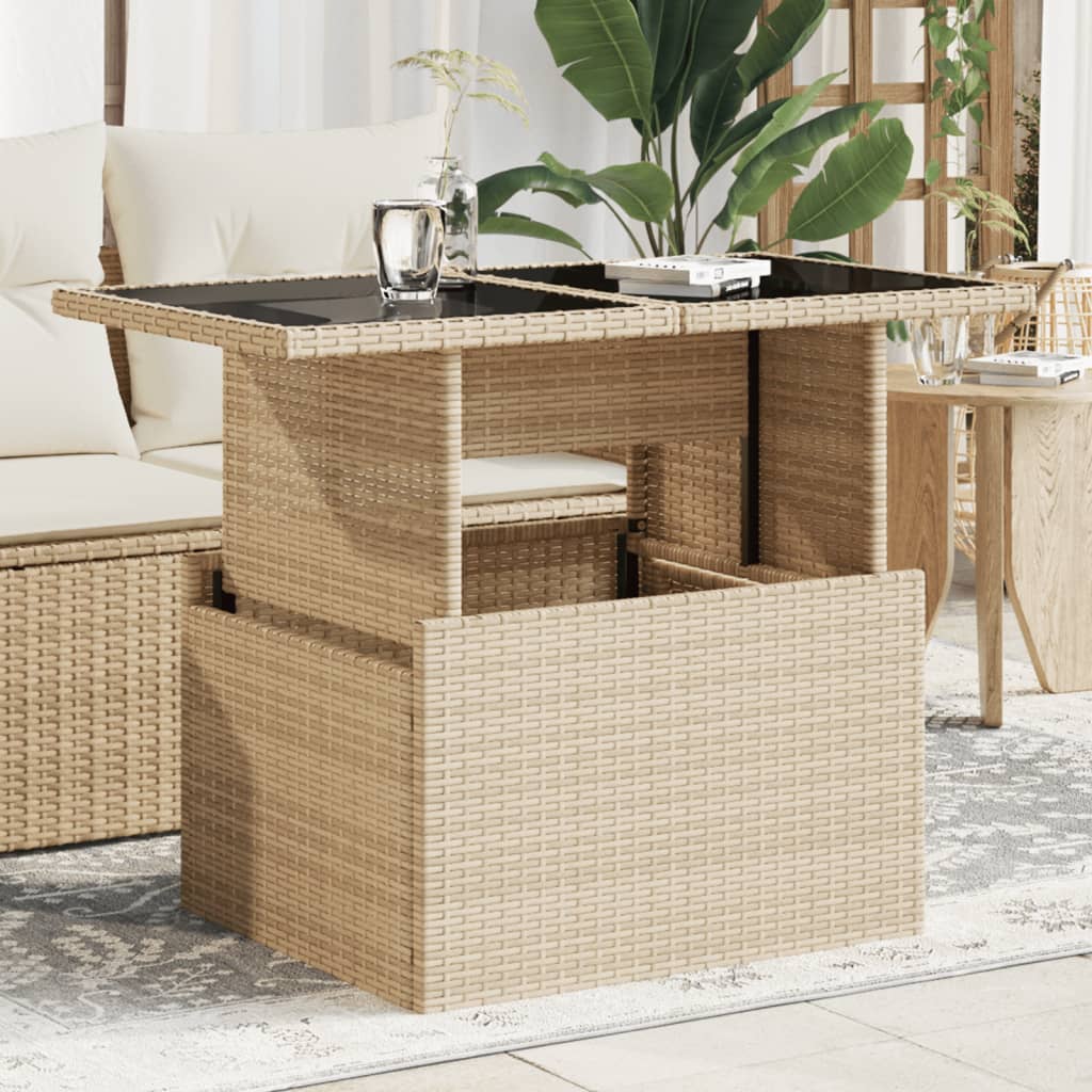 8721012334441_m_en_hd_1 vidaXL Garden Table with Glass Top Beige 100x55x73 cm Poly Rattan - Image 1