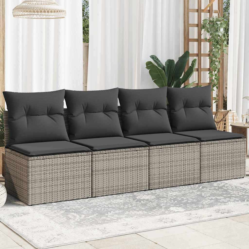 vidaXL Garden Sofa with Cushions 4-Seater Grey Poly Rattan