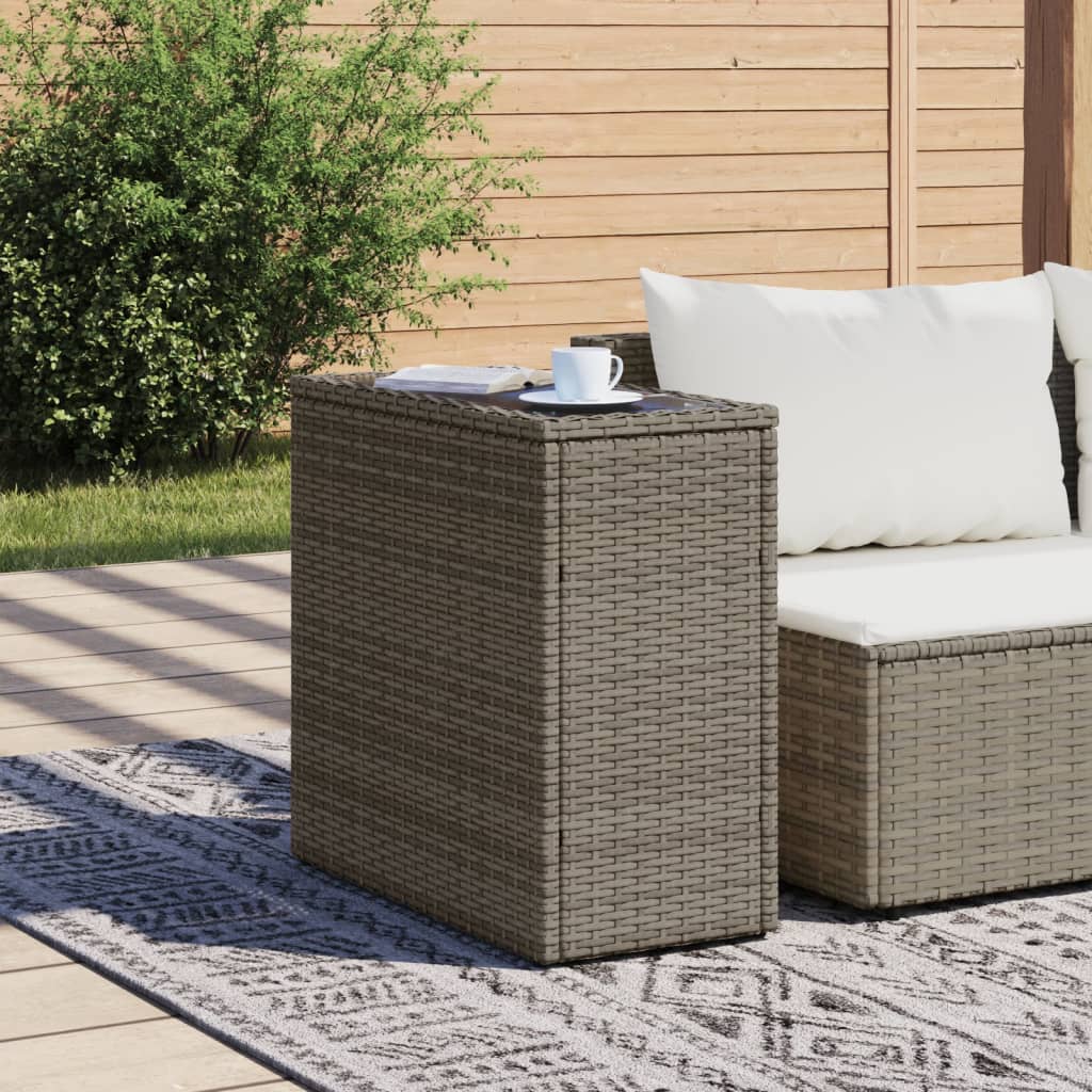 8721012335189_g_en_hd_1 vidaXL Garden Side Table with Glass Top Grey 58x27.5x55 cm Poly Rattan - Image 3