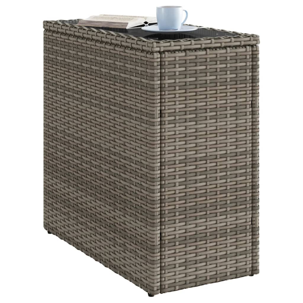 8721012335189_g_en_hd_2 vidaXL Garden Side Table with Glass Top Grey 58x27.5x55 cm Poly Rattan - Image 4