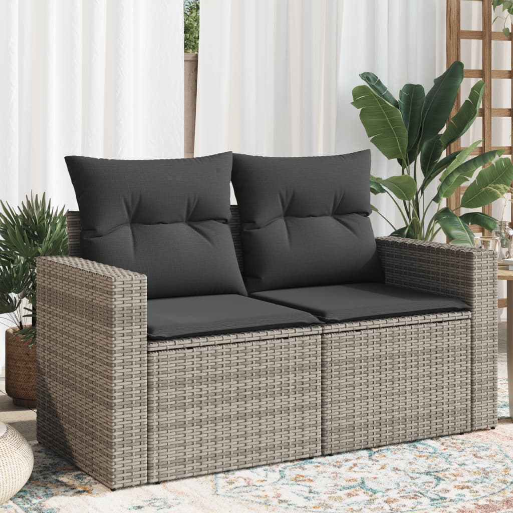 8721012335257_m_en_hd_1 vidaXL Garden Sofa with Cushions 2-Seater Grey Poly Rattan - Image 1