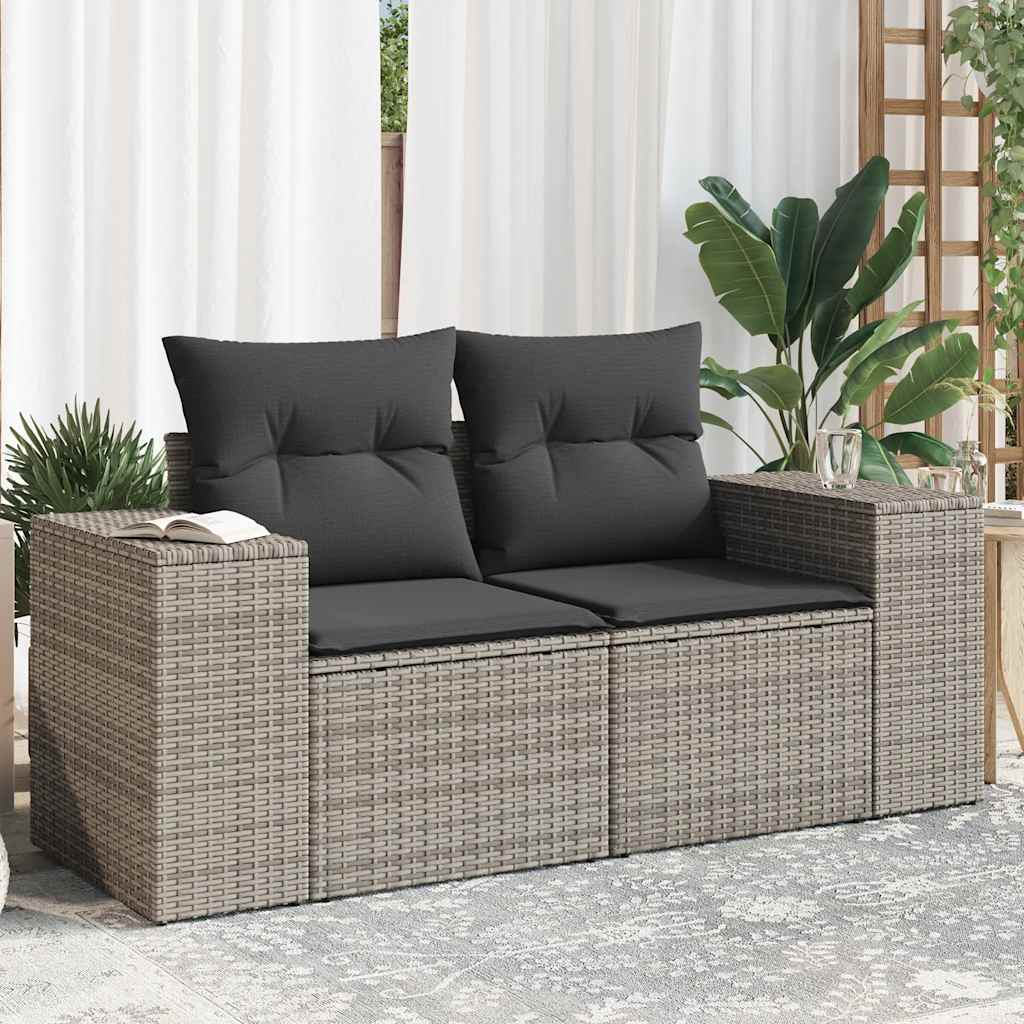 8721012335288_m_en_hd_1 vidaXL Garden Sofa with Cushions 2-Seater Grey Poly Rattan - Image 1