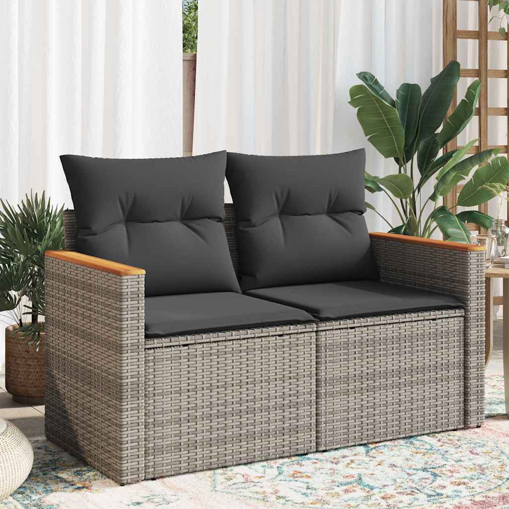 8721012335295_m_en_hd_1 vidaXL Garden Sofa with Cushions 2-Seater Grey Poly Rattan - Image 1