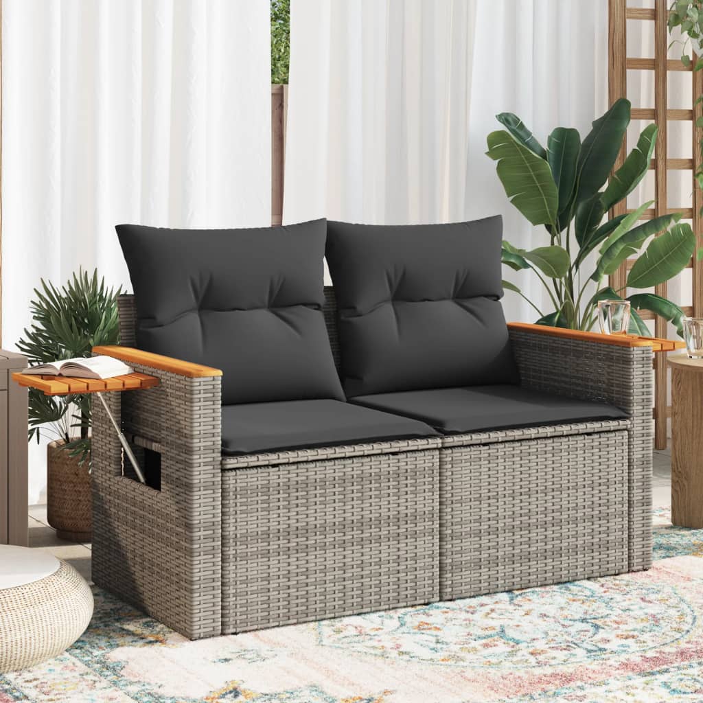 8721012335301_m_en_hd_1 vidaXL Garden Sofa with Cushions 2-Seater Grey Poly Rattan - Image 1