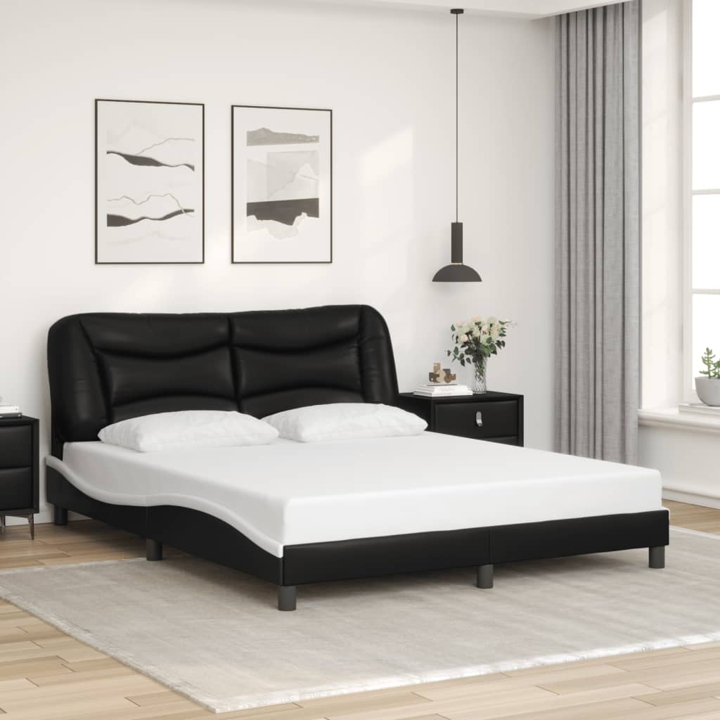 8721012345249_g_en_hd_1 vidaXL Bed Frame without Mattress "Hvar" Black and White 152x203 cm Queen Faux Leather - Image 3
