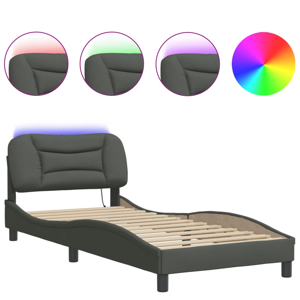 8721012353855_g_en_hd_3 vidaXL Bed Frame with LED without Mattress "Hvar" Dark Grey 90x190 cm Fabric - Image 5