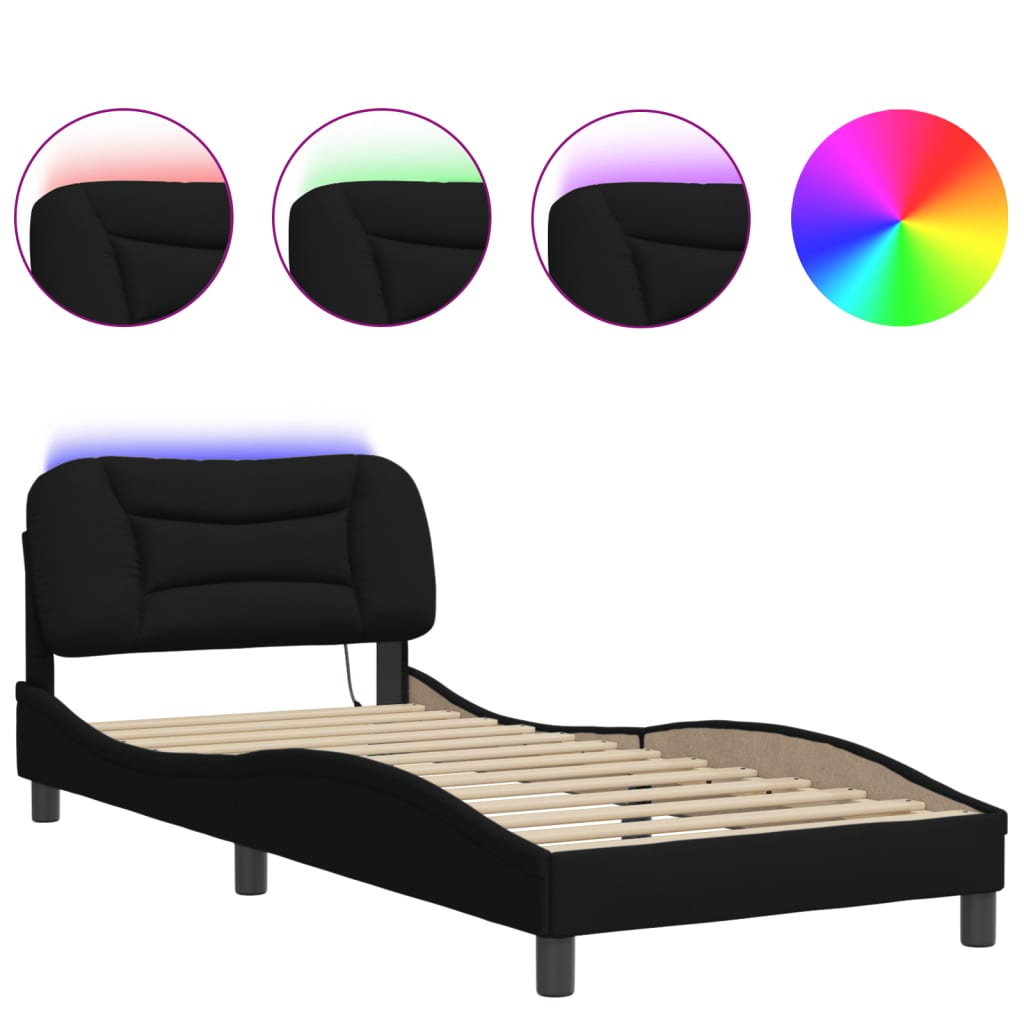 8721012353862_g_en_hd_3 vidaXL Bed Frame with LED without Mattress "Hvar" Black 90x190 cm Fabric - Image 5
