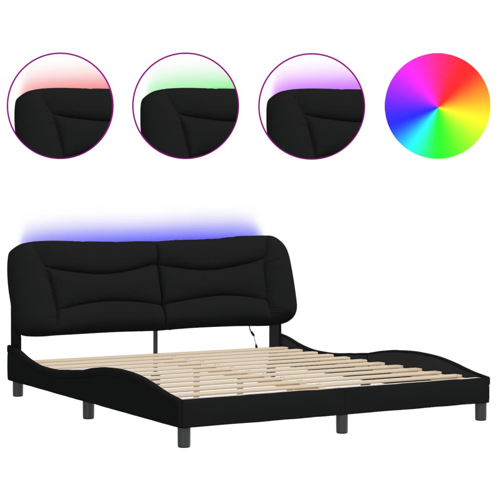 8721012354357_a_en_hd_1 vidaXL Bed Frame with LED without Mattress "Hvar" Black 180x200 cm King Fabric - Image 2