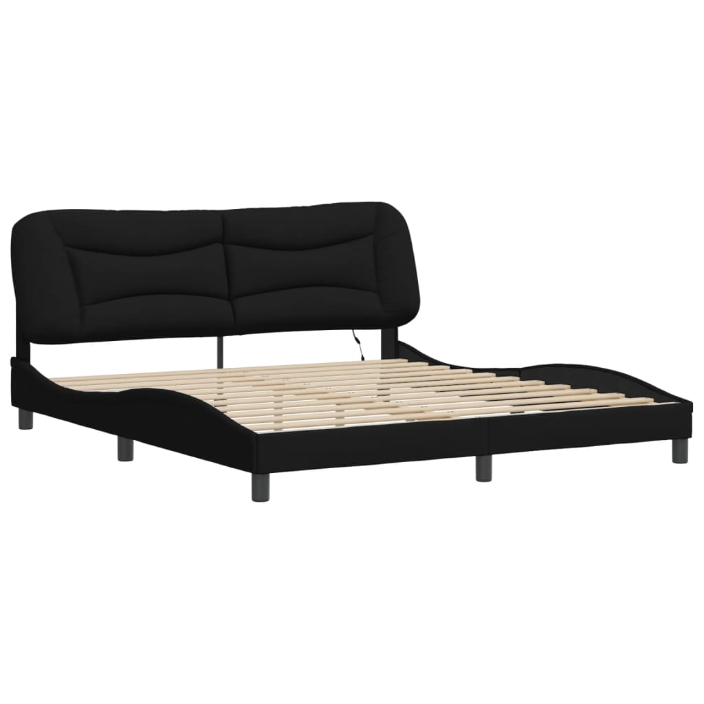 8721012354357_g_en_hd_1 vidaXL Bed Frame with LED without Mattress "Hvar" Black 180x200 cm King Fabric - Image 3