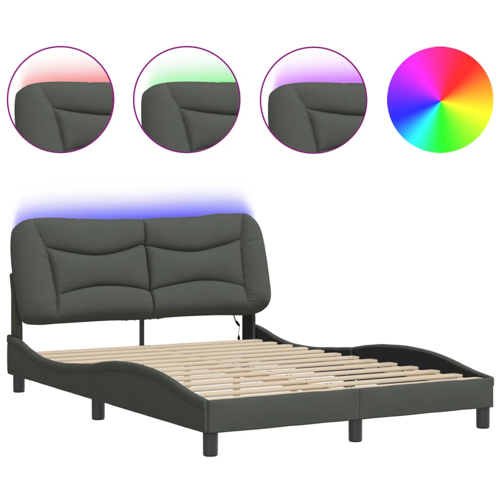 8721012354524_a_en_hd_1 vidaXL Bed Frame with LED without Mattress "Hvar" Dark Grey 137x190 cm Double Fabric - Image 2