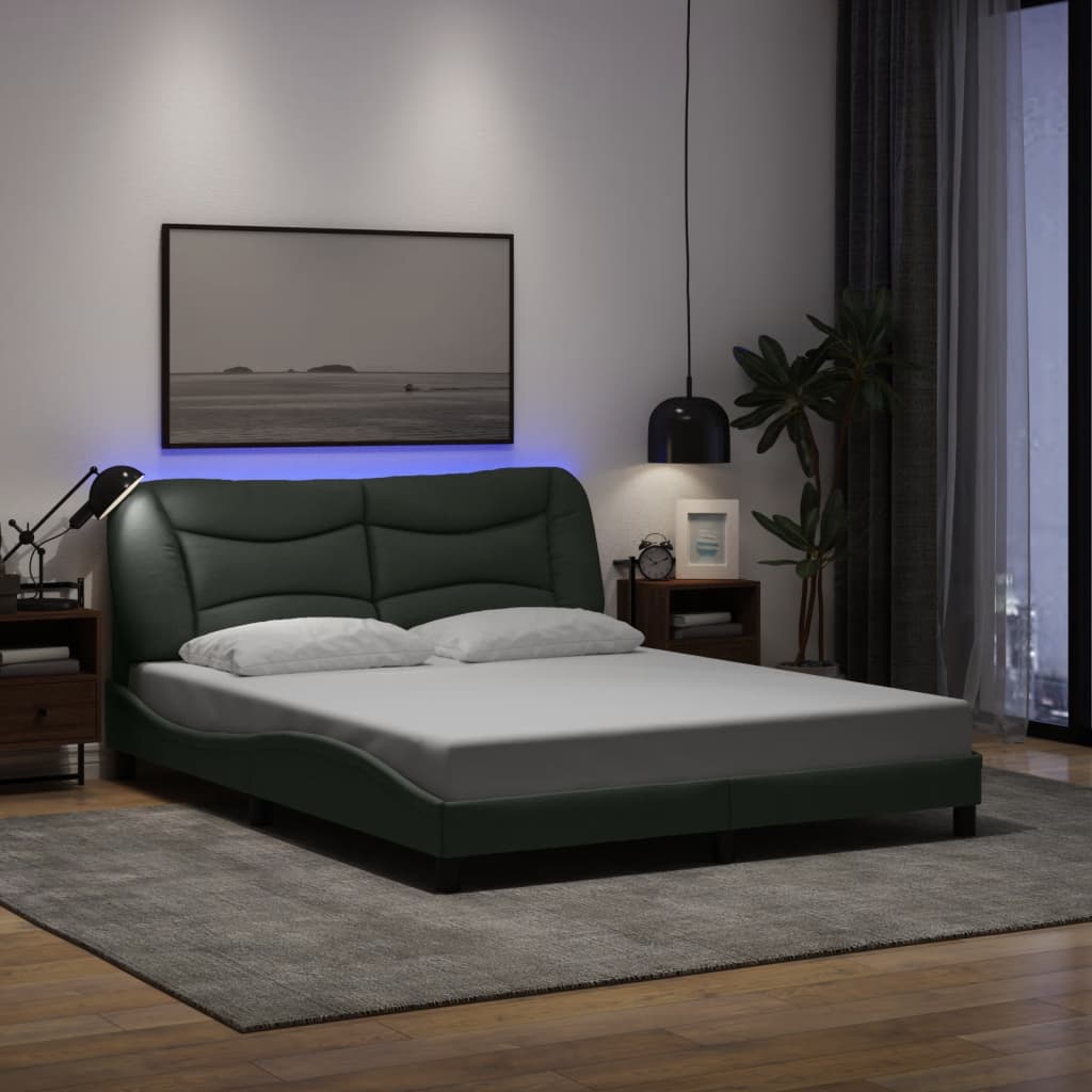 8721012354548_g_en_hd_1 vidaXL Bed Frame with LED without Mattress "Hvar" Dark Grey 152x203 cm Queen Fabric - Image 2