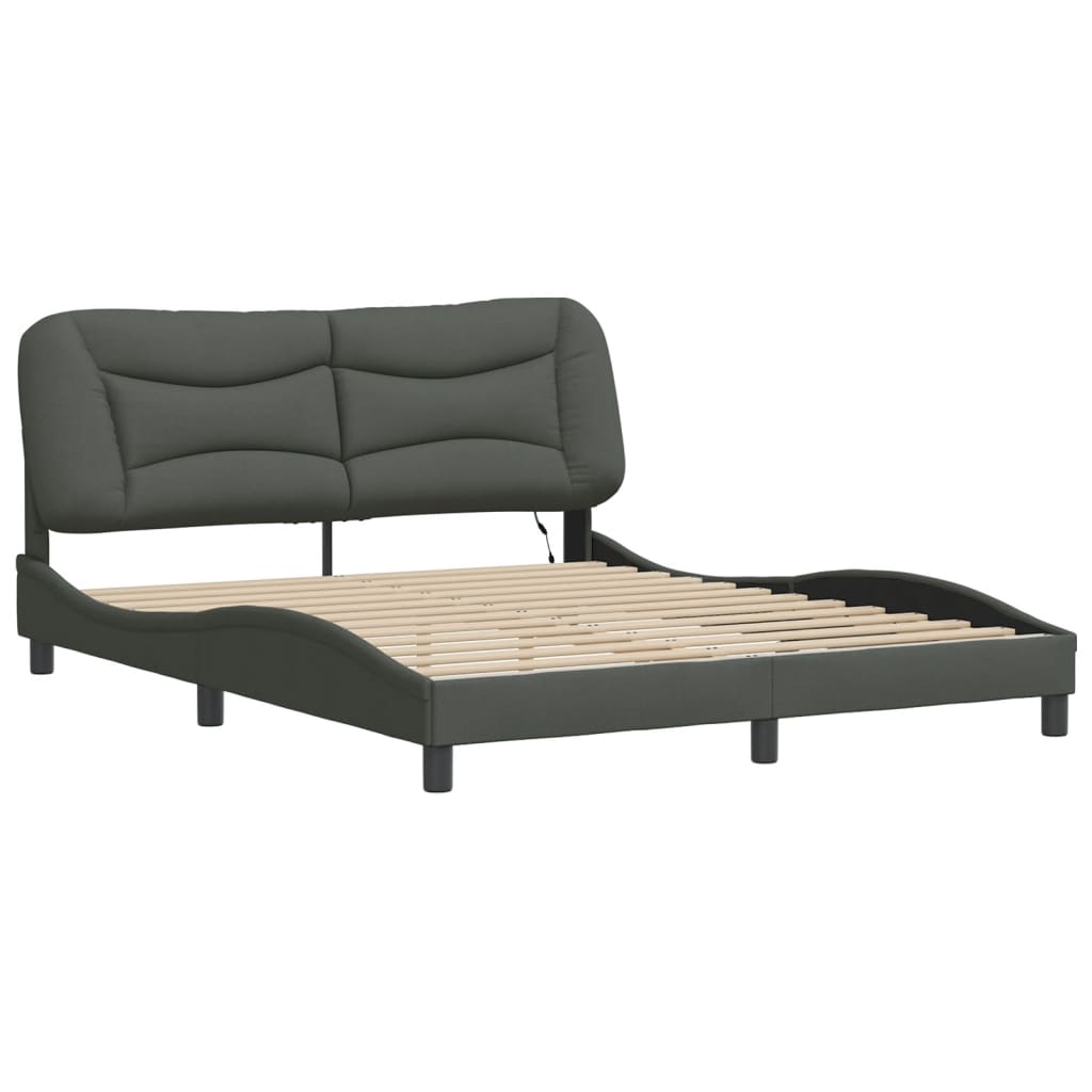 8721012354548_g_en_hd_2 vidaXL Bed Frame with LED without Mattress "Hvar" Dark Grey 152x203 cm Queen Fabric - Image 3