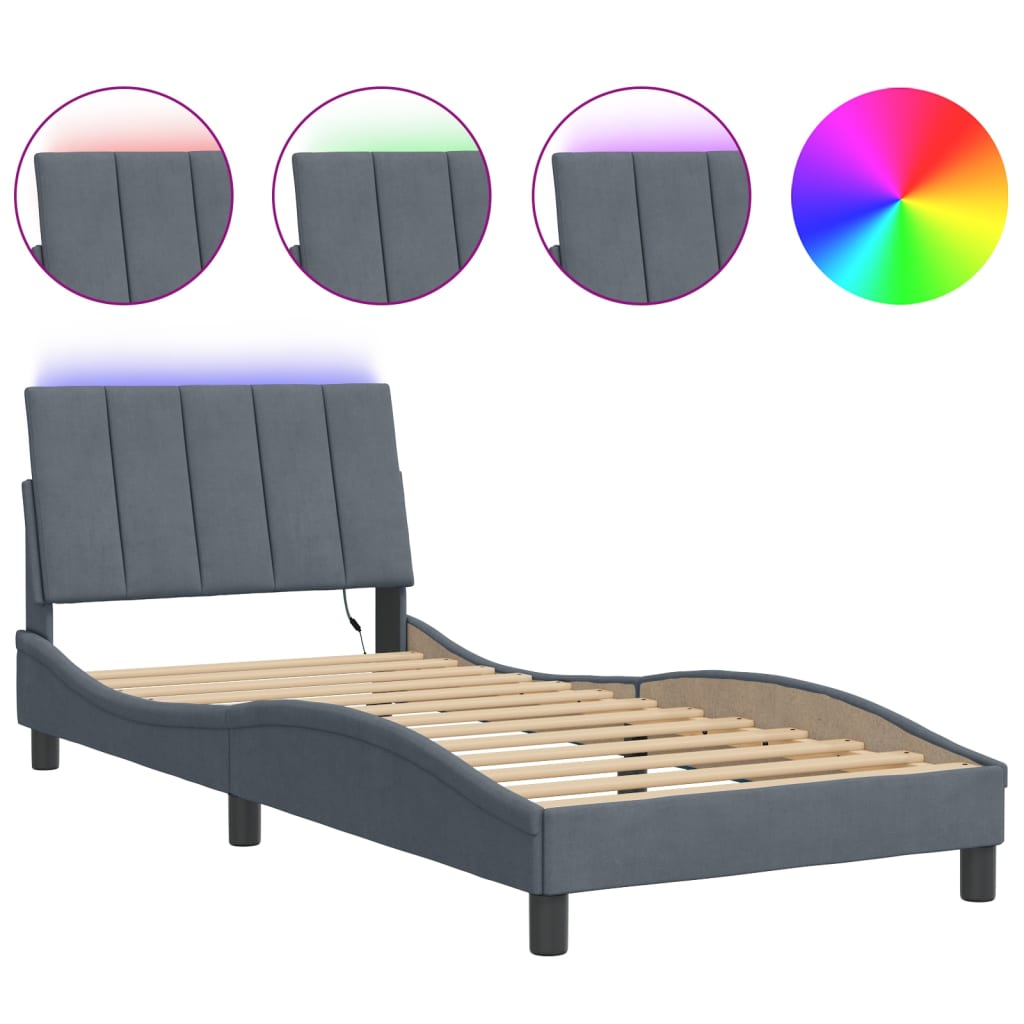 8721012354678_a_en_hd_1 vidaXL Bed Frame with LED without Mattress "Hanko" Dark Grey 90x190 cm Velvet - Image 2