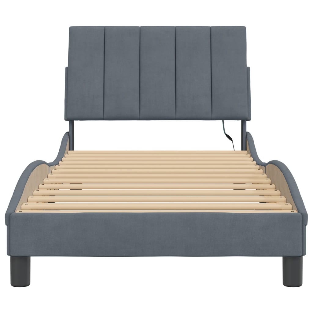 8721012354678_g_en_hd_4 vidaXL Bed Frame with LED without Mattress "Hanko" Dark Grey 90x190 cm Velvet - Image 6