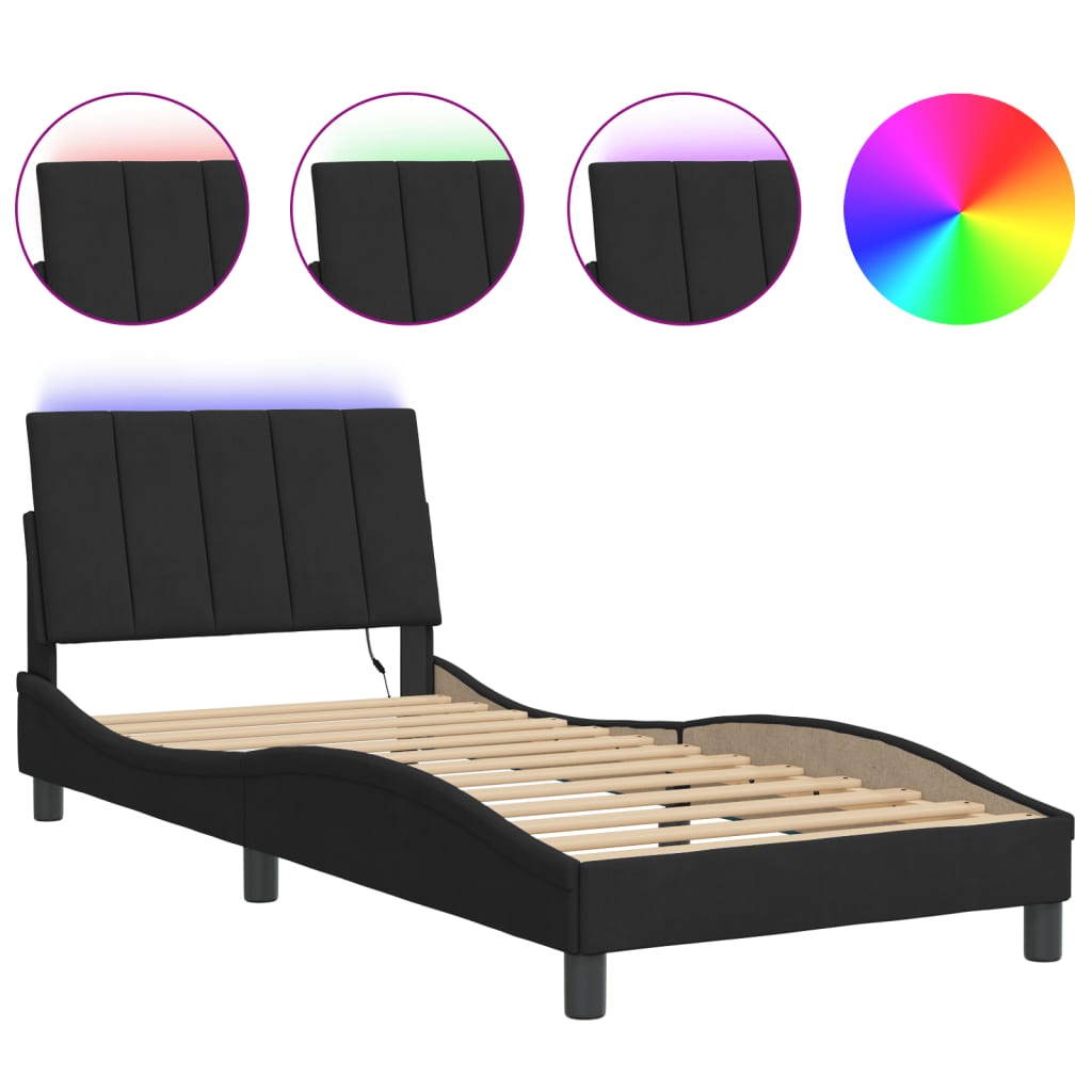 8721012354685_a_en_hd_1 vidaXL Bed Frame with LED without Mattress "Hanko" Black 90x190 cm Velvet - Image 2