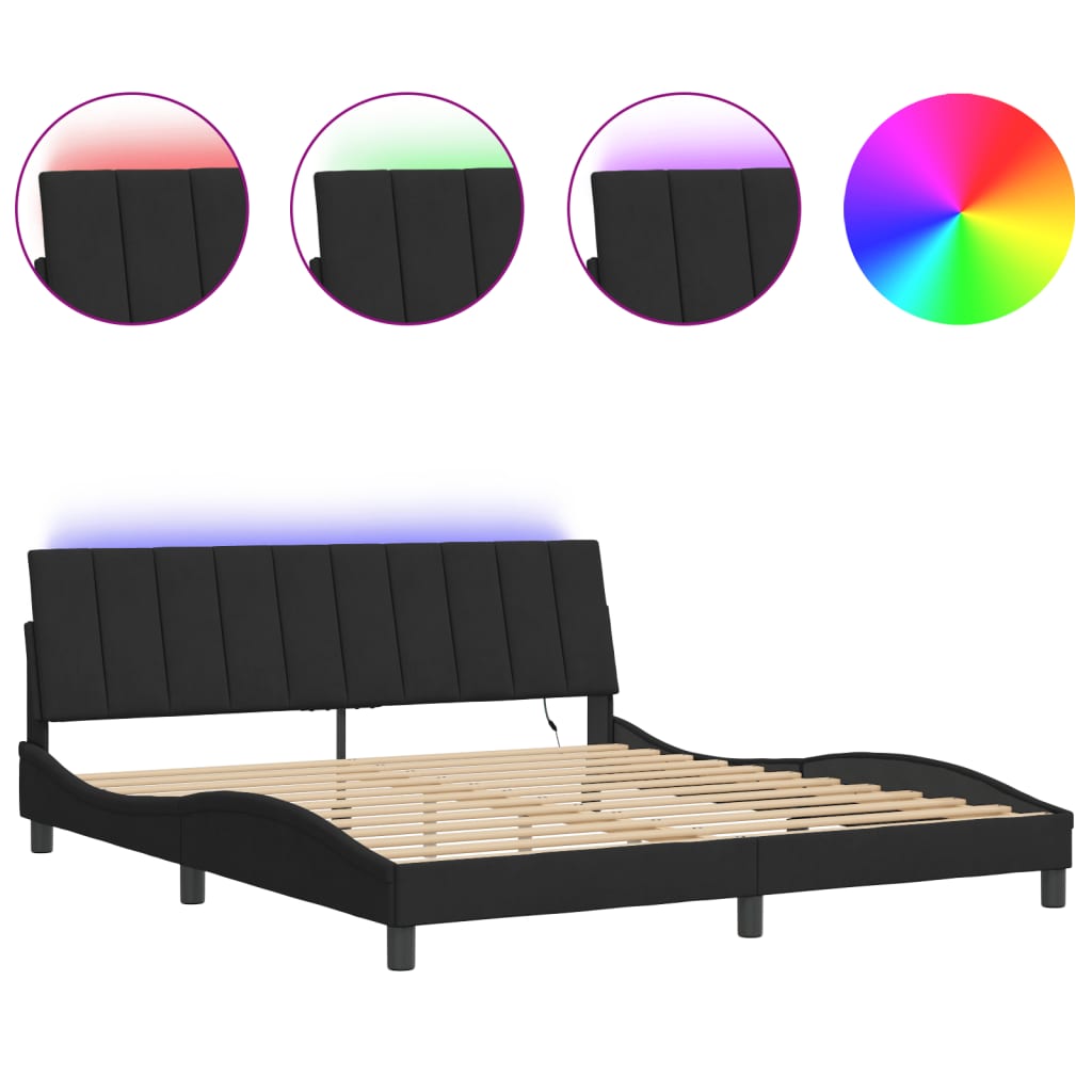 8721012355101_a_en_hd_1 vidaXL Bed Frame with LED without Mattress "Hanko" Black 180x200 cm King Velvet - Image 2
