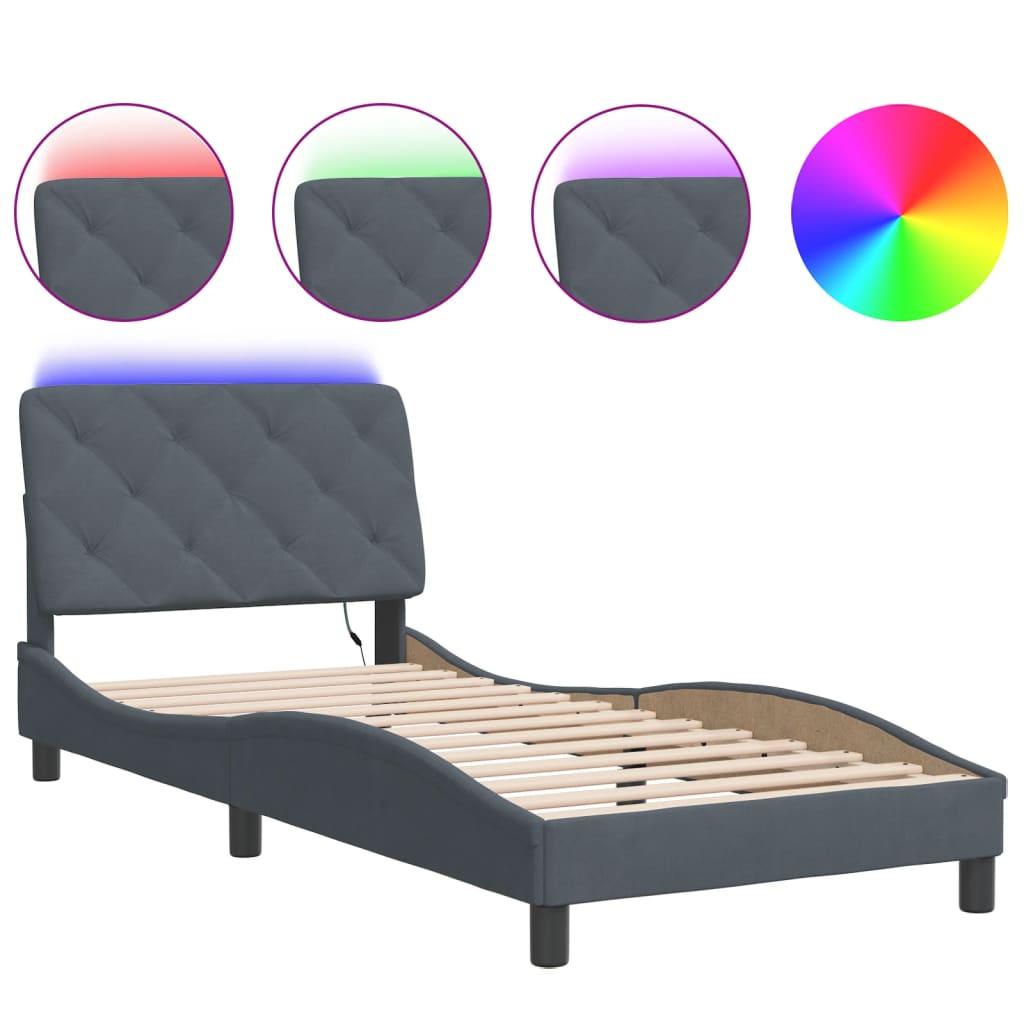 8721012355415_a_en_hd_1 vidaXL Bed Frame with LED without Mattress Dark Grey 90x190 cm Velvet - Image 2