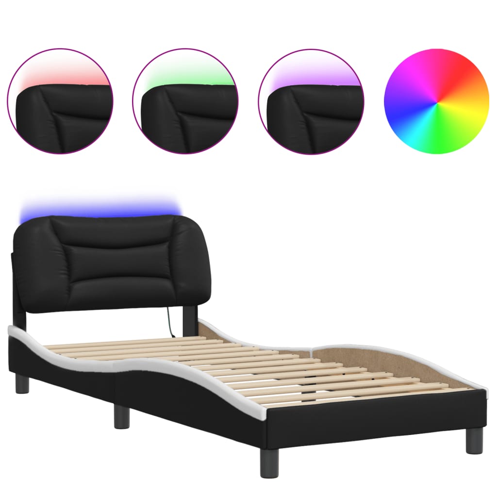 8721012356191_a_en_hd_1 vidaXL Bed Frame with LED without Mattress "Hvar" Black and White 90x190 cm - Image 2