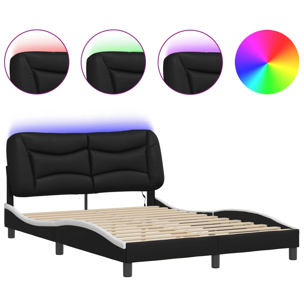 8721012356856_a_en_hd_1 vidaXL Bed Frame with LED without Mattress "Hvar" Black and White 137x190 cm Double - Image 2