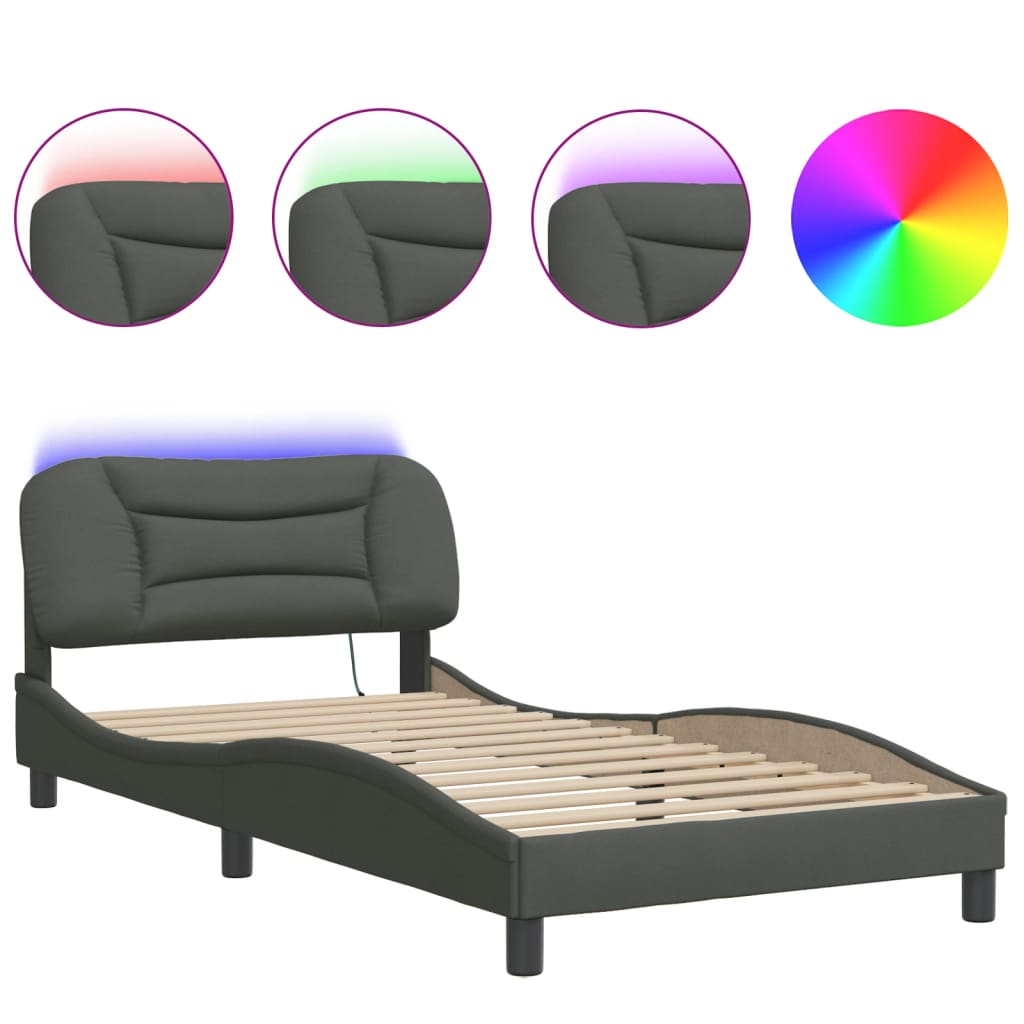 8721012358737_a_en_hd_1 vidaXL Bed Frame with LED without Mattress "Hvar" Dark Grey 107x203 cm King Single Fabric - Image 2