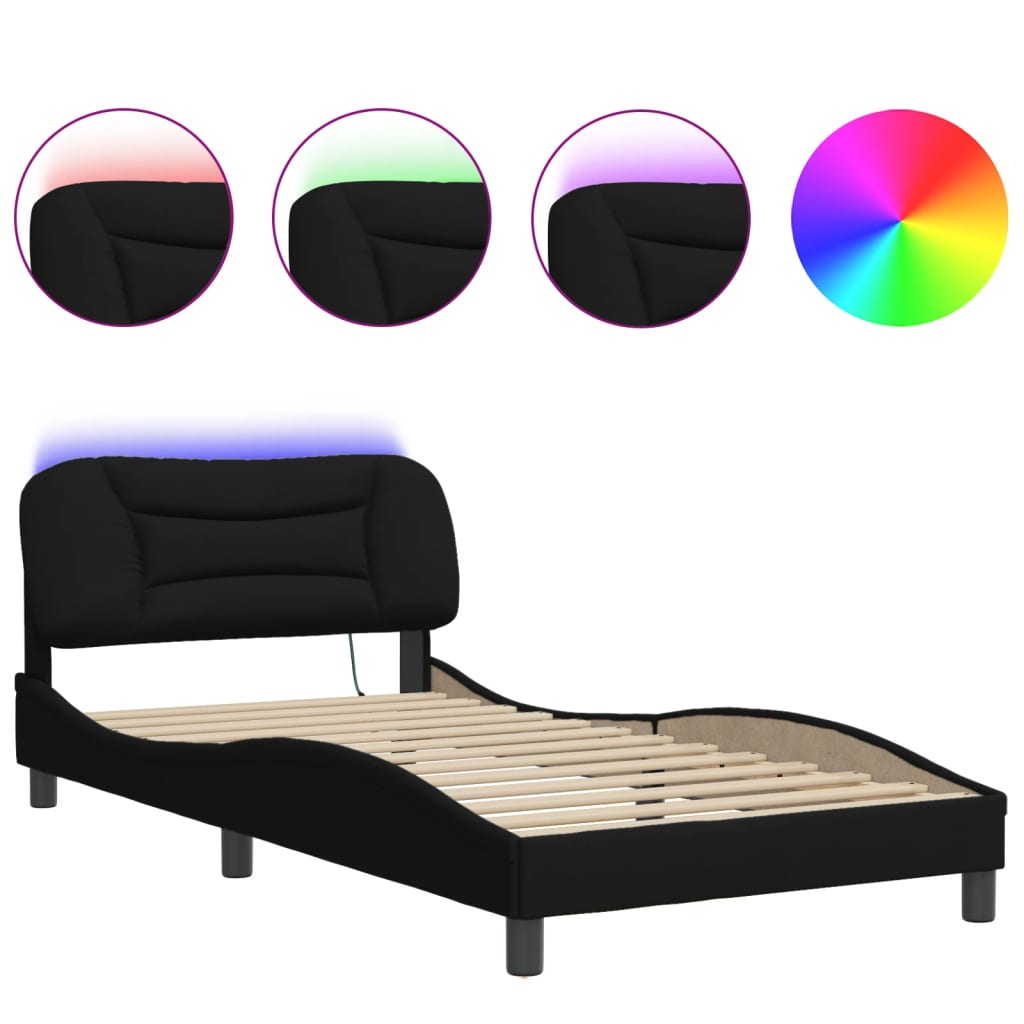 8721012358744_a_en_hd_1 vidaXL Bed Frame with LED without Mattress "Hvar" Black 107x203 cm King Single Fabric - Image 2