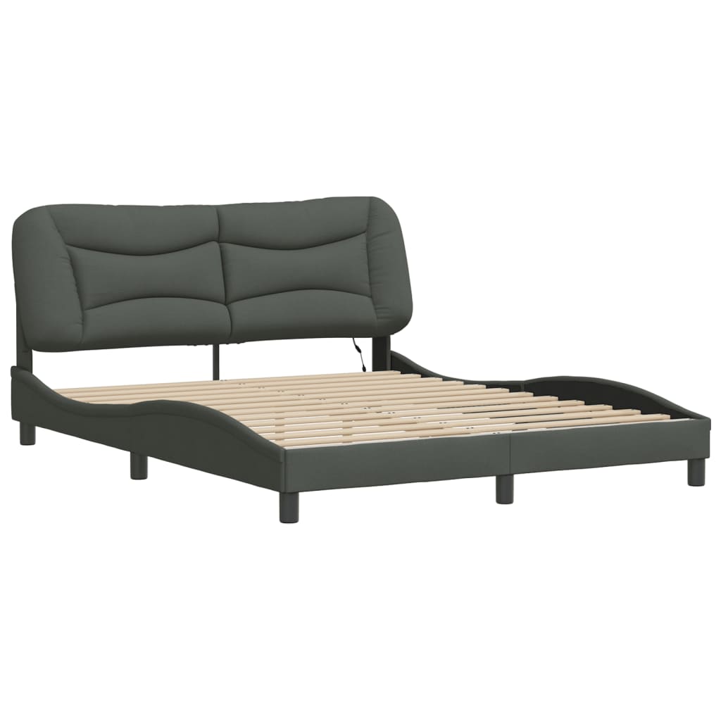 8721012358775_g_en_hd_1 vidaXL Bed Frame with LED without Mattress "Hvar" Dark Grey 152x203 cm Queen Fabric - Image 3