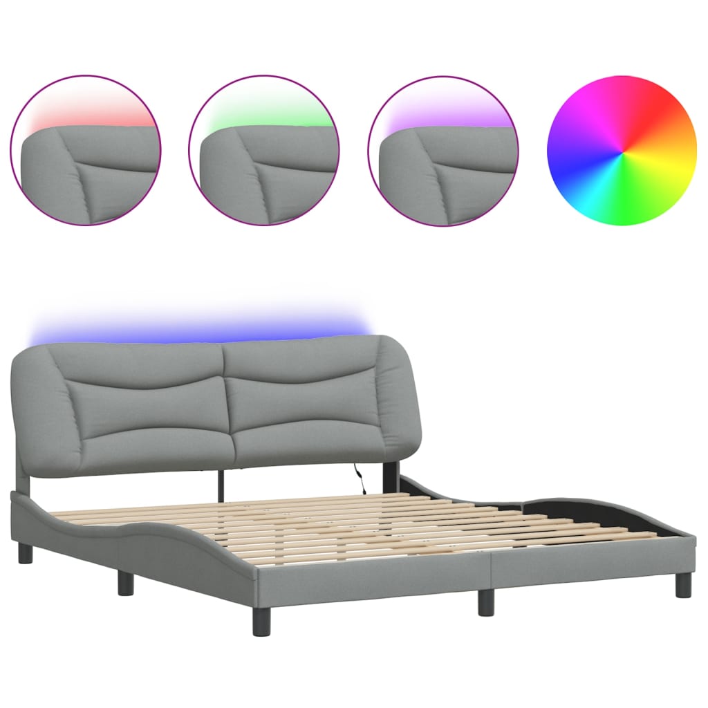 8721012358799_a_en_hd_1 vidaXL Bed Frame with LED without Mattress "Hvar" Dark Grey 180x200 cm King Fabric - Image 2