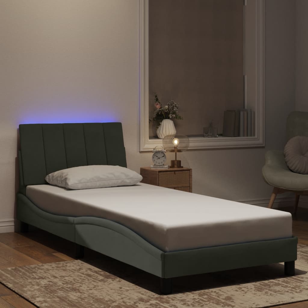 8721012358812_g_en_hd_1 vidaXL Bed Frame with LED without Mattress "Hanko" Dark Grey 90x190 cm Velvet - Image 2