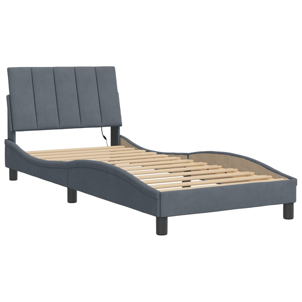 8721012358812_g_en_hd_2 vidaXL Bed Frame with LED without Mattress "Hanko" Dark Grey 90x190 cm Velvet - Image 3
