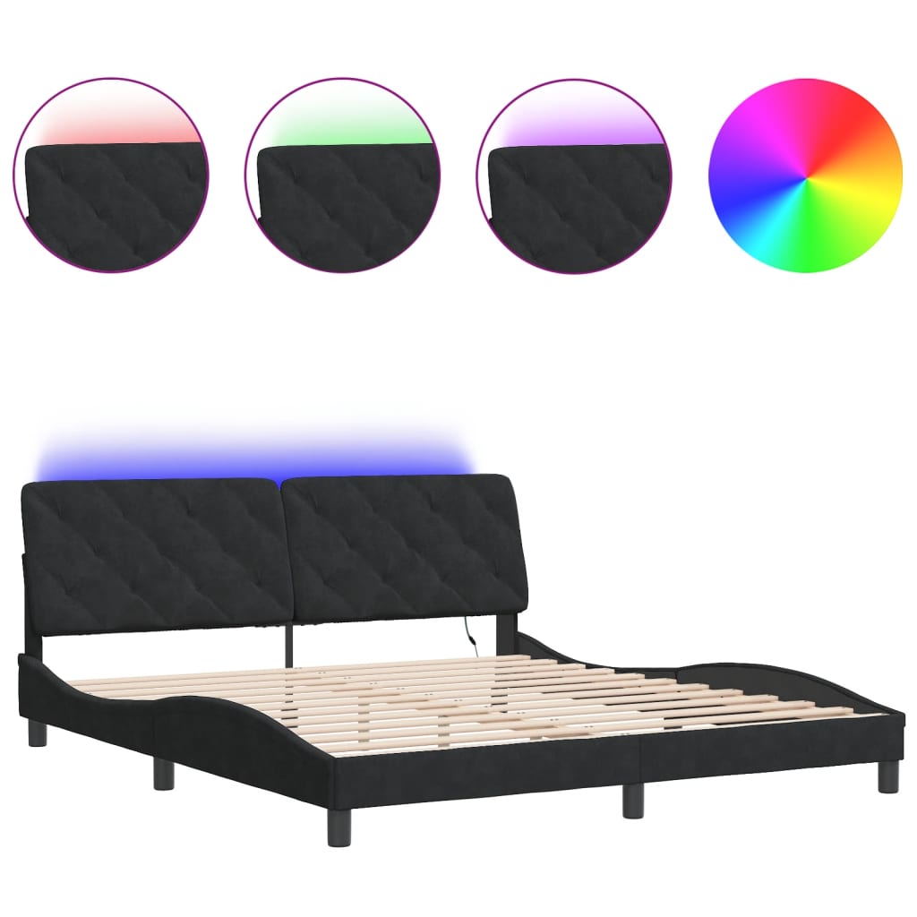 8721012358942_a_en_hd_1 vidaXL Bed Frame with LED without Mattress Black 180x200 cm Velvet - Image 2