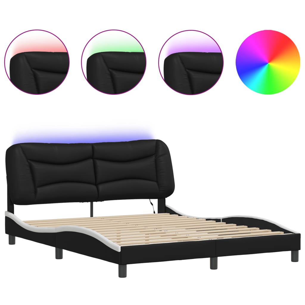 8721012359024_a_en_hd_1 vidaXL Bed Frame with LED without Mattress "Hvar" Black and White 152x203 cm Queen - Image 2